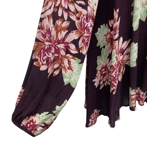 Altar’d State Burgundy Floral Front Keyhole Long Sleeve Tunic Top Size Medium - Picture 4 of 8